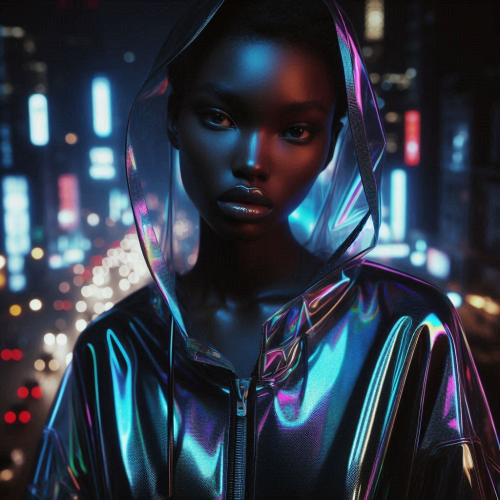 A-Black-female-model-with-a-holographic-neon-raincoat-cyberpunk-aesthetic-glowing-city-lights-in-the-background-cinematic-lighting-Vogue-editorial-style-hyper-detailed-textures