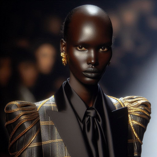 A-South-Sudanese-model-in-an-oversized-shoulder-pad-blazer-Art-Deco-inspired-gold-accents-monochromatic-palette-Paris-Fashion-Week-runway-dramatic-backlighting