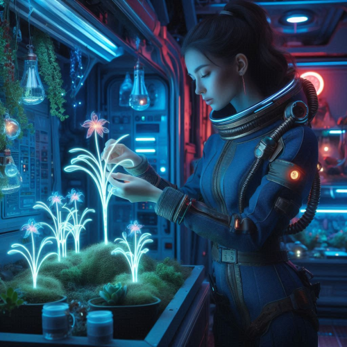 female-Model-tending-glowing-alien-plants-in-a-space-station-garden-futuristic-botanist-attire